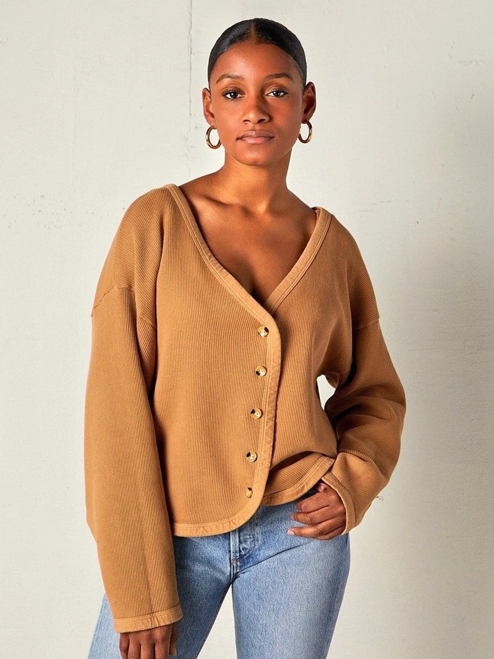 NWT Donni camel ribbed cardigan size large